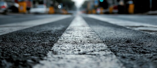 Part of a gray asphalt road with markings. - obrazy, fototapety, plakaty