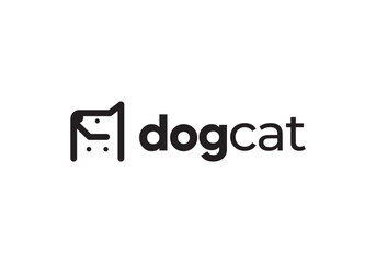 dog and cat logo design. pet care white linear style concept element - obrazy, fototapety, plakaty
