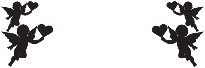 Valentine silhouette of cupid with hearts on a white background.