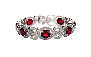 Diamond and Garnet Bracelet On a White or Clear Surface PNG Transparent Background.