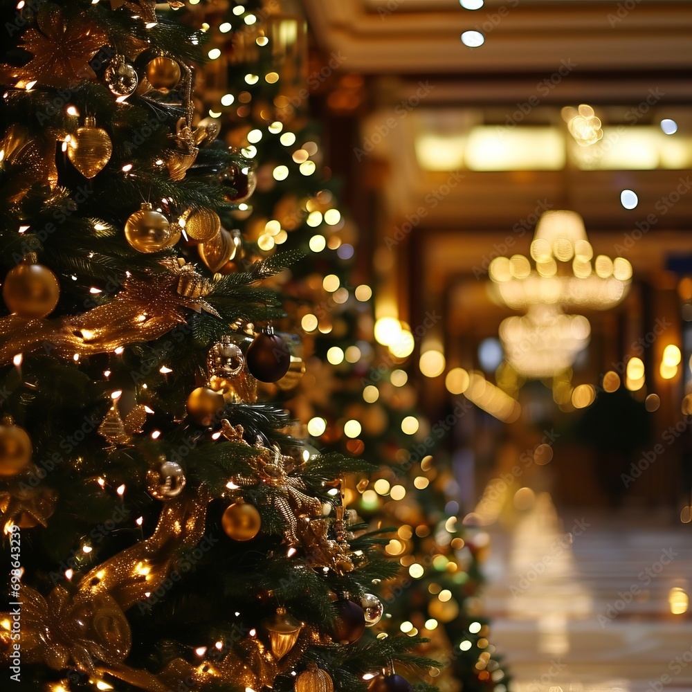 Wall mural a group of christmas trees with lights