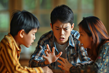 Asian children teenagers arguing with each other, sibling relationship