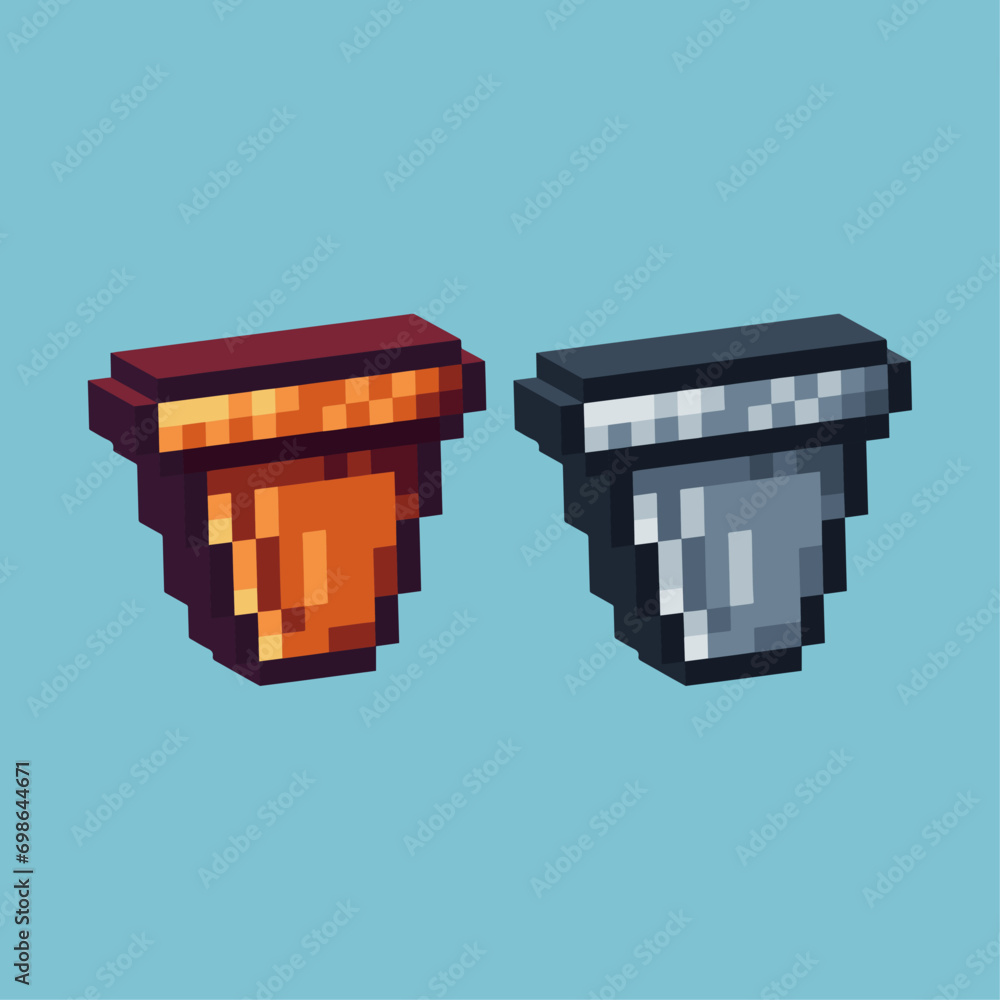 Poster isometric pixel art 3d of pot plant icon for items asset. pot icon on pixelated style.8bits perfect 