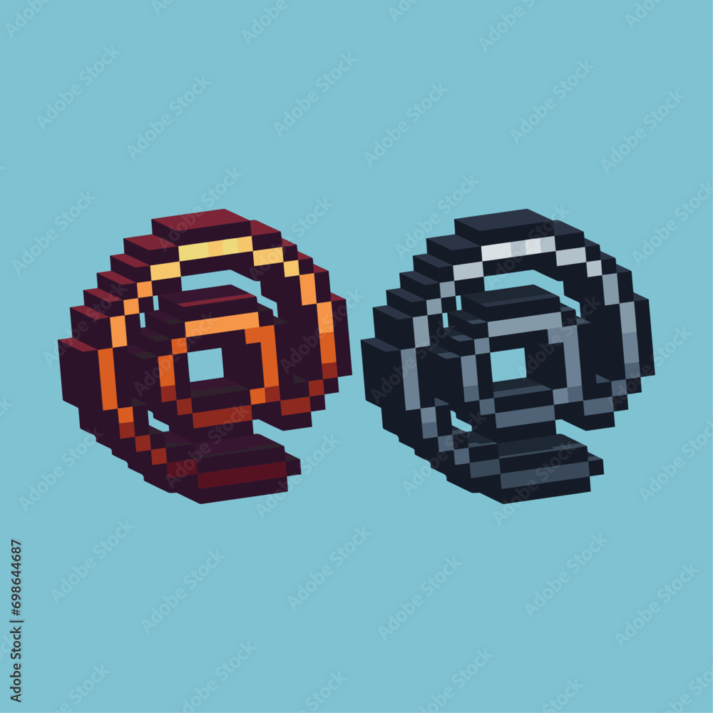 Poster isometric pixel art 3d of at sign email icon for items asset. at sign icon on pixelated style.8bits 