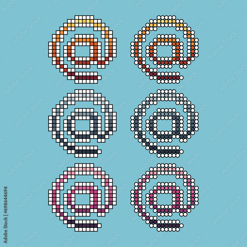 Fototapete pixel art sets of at sign icon with variation color item asset. add icon on pixelated style. 8bits p