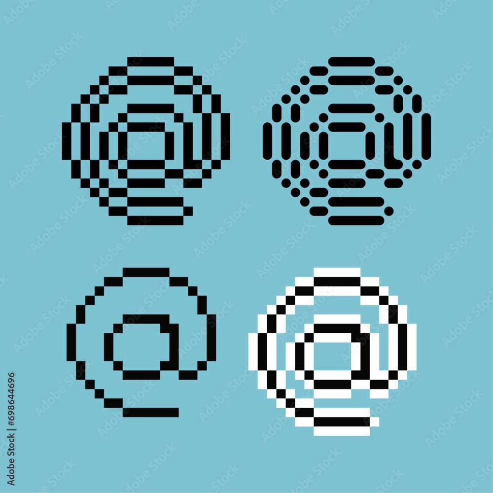 Fototapete pixel art sets of at sign icon with variation color item asset. add icon on pixelated style. 8bits p