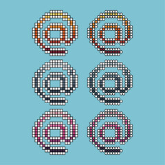 Pixel art sets of at sign icon with variation color item asset. add icon on pixelated style. 8bits perfect for game asset or design asset element for your game design asset