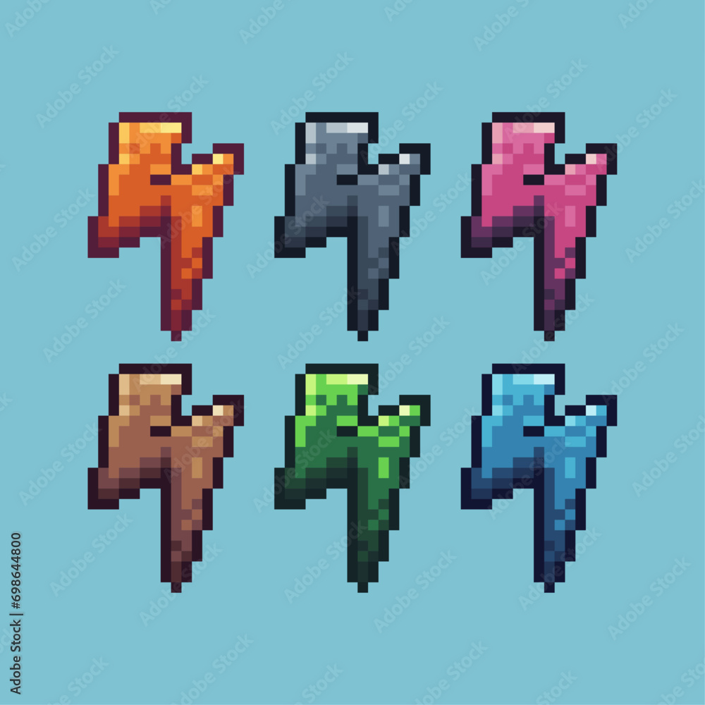 Fototapete pixel art sets of lightning icon with variation color item asset. lighting icon on pixelated style. 