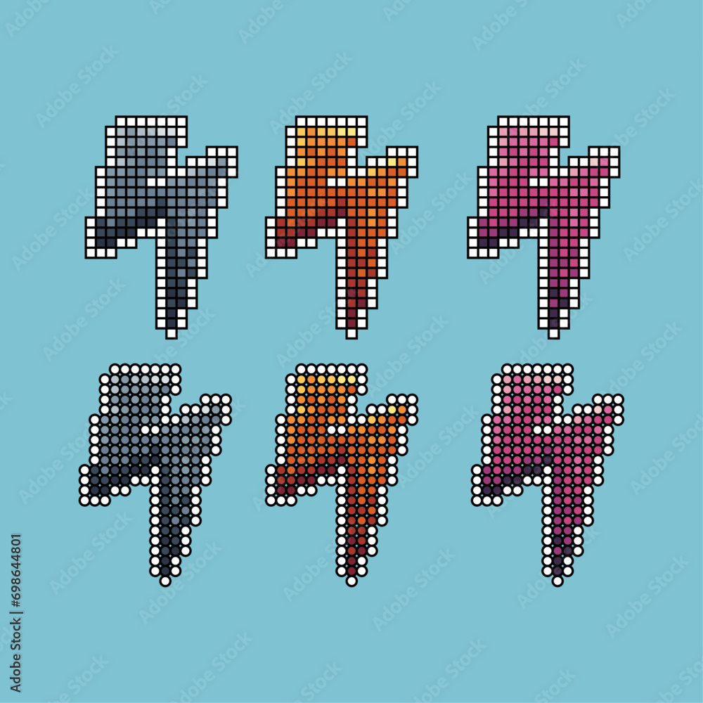 Fototapete pixel art sets of lightning icon with variation color item asset. lighting icon on pixelated style. 