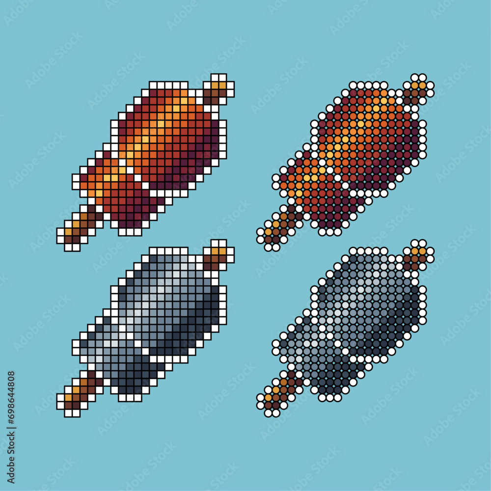 Poster pixel art sets of meat icon with variation color item asset. big meat icon on pixelated style. 8bits