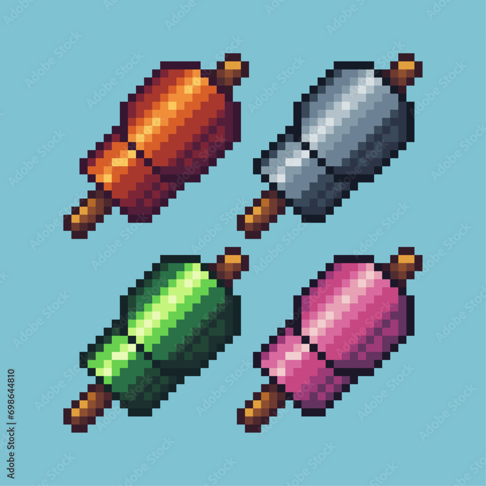 Poster pixel art sets of meat icon with variation color item asset. big meat icon on pixelated style. 8bits