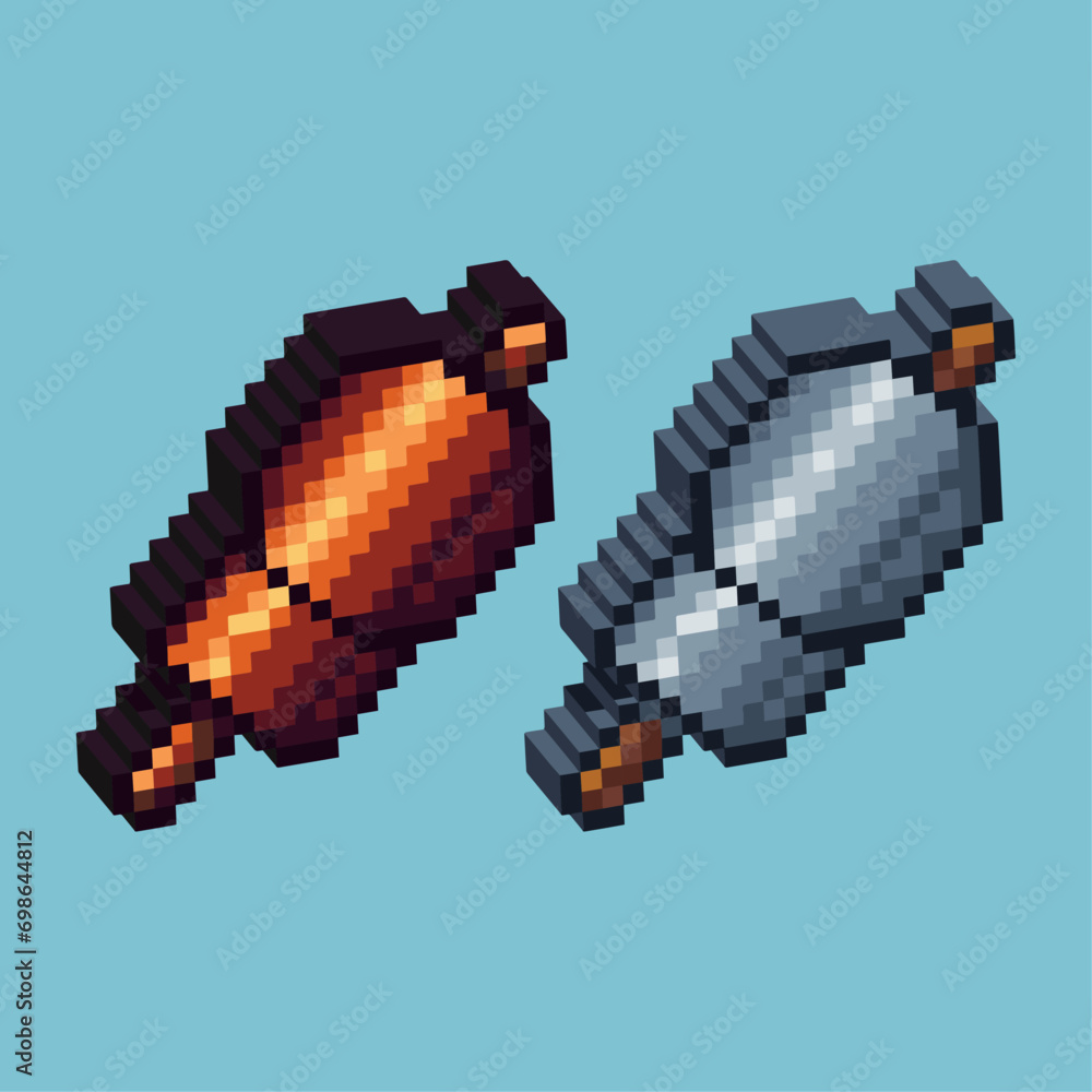 Poster isometric pixel art 3d of meat icon for items asset.raw meat icon on pixelated style.8bits perfect f