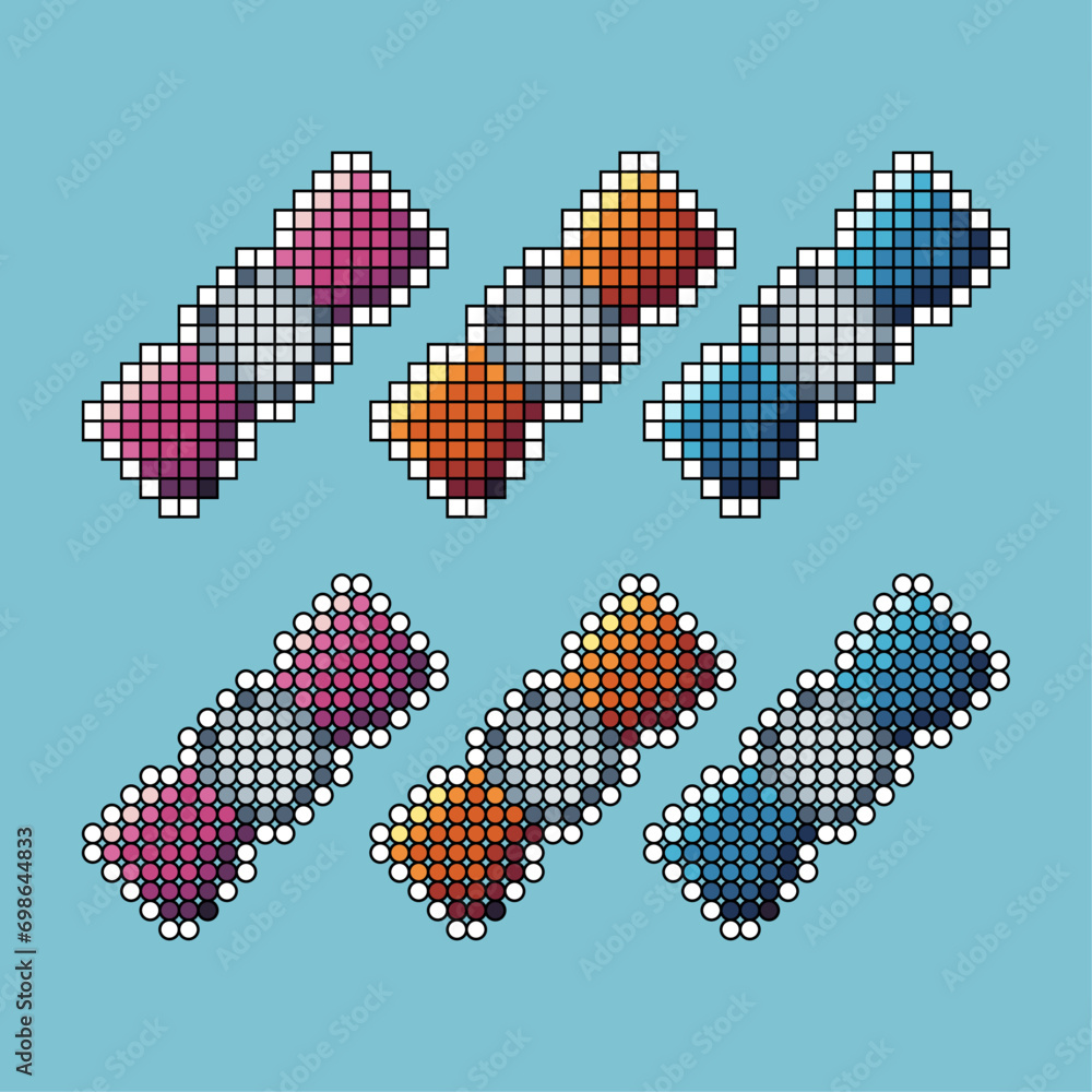 Poster pixel art sets of candy icon with variation color item asset. candy icon on pixelated style. 8bits p