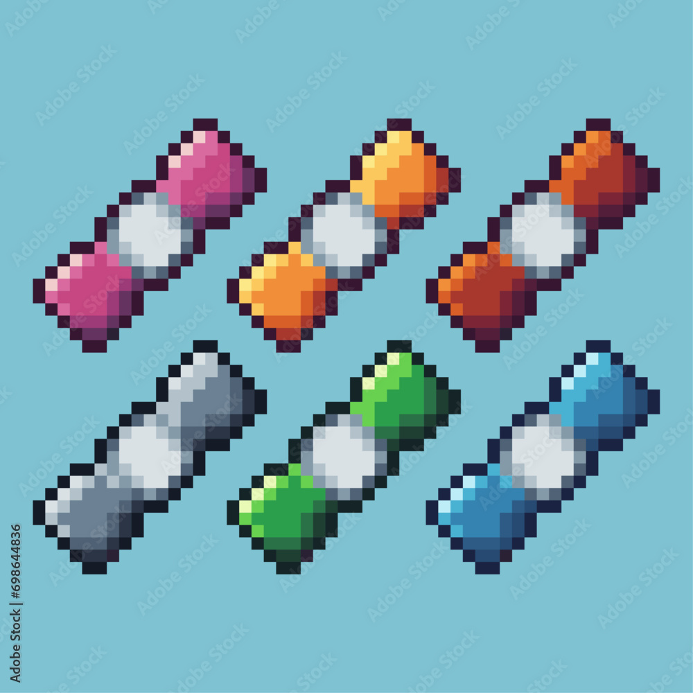 Poster pixel art sets of candy icon with variation color item asset. candy icon on pixelated style. 8bits p