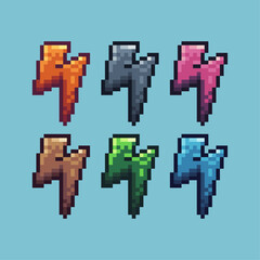 Fototapeta premium Pixel art sets of lightning icon with variation color item asset. lighting icon on pixelated style. 8bits perfect for game asset or design asset element for your game design asset