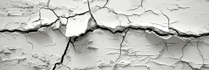 Large Crack Fracture in an Old Concrete Wall After an Earthquake. Horizontal Image.