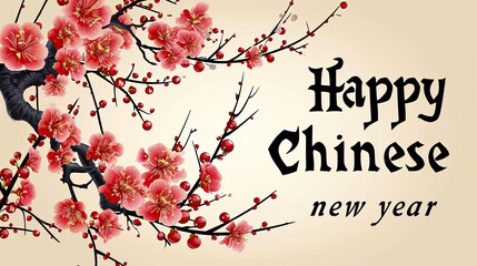 plum blossom flowers congratulations, happy Chinese New Year, banner - obrazy, fototapety, plakaty