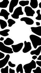 Cow spots black on white background with place for text for social networks, phone wallpaper, advertising creative