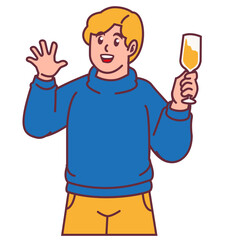 A Man celebrating party and holding glass of champagne