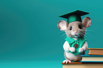 Cute Mouse Student on Turquoise Background: Perfect for Educational and Banner Designs
