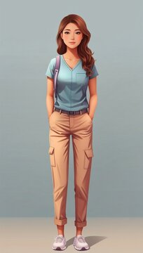 female Physical therapist hand in pockets illustration design styles. marketing and branding concept.