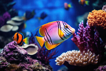 Fototapeta na wymiar Close view of a colorful tropical fish