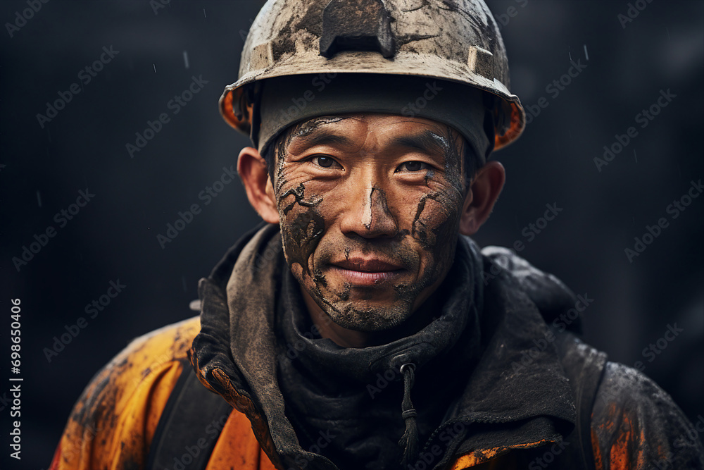 Aufkleber generative ai portrait of a professional worker mining on a mine background