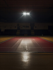vertical full shot on a photo of a wrestling mat in an empty gym in low light with space for text. concept sport, wrestling, gym, competition, - obrazy, fototapety, plakaty