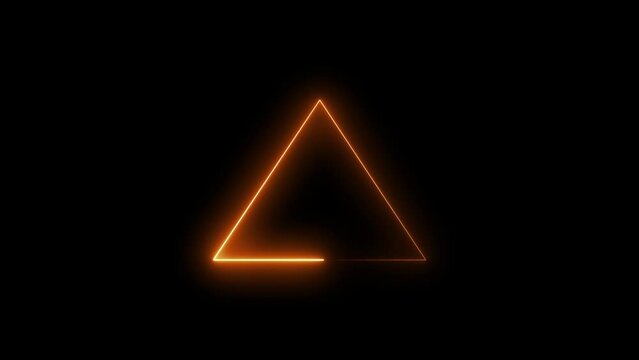 Abstract glowing neon triangle frame animation on black background 