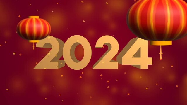 Happy Chinese new year 2024 background, Chinese lanterns with decorative red particle element for festival background animation