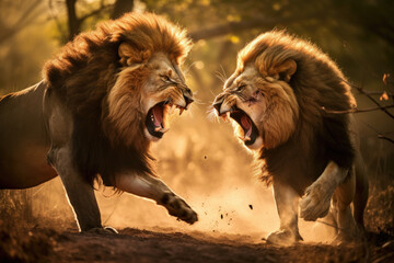 lions fighting in nature