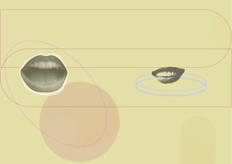 Trendy halftone collage set. Contemporary grunge style. Retro vector illustration. Women in power. Graphic design poster.