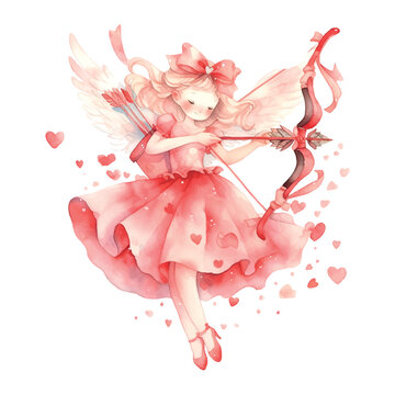 Valentine's Day Cupid the angel watercolor illustration