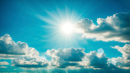 Beautiful blue sky with sun and clouds