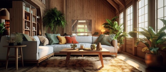 living room decoration in a wooden house
