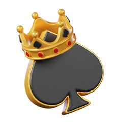 Spades poker symbol with crown isolated. Casino and gambling icon. 3D illustration