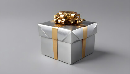 Premium Silver 3D rendering gift box with ribbon 