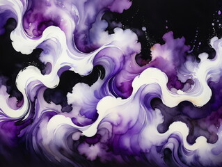 Purple, lilac, blue and white blurred abstract watercolor pattern. Painted wall texture. Artistic background in the form of waves for designers, packaging, fabric, covers.  Generate Ai.