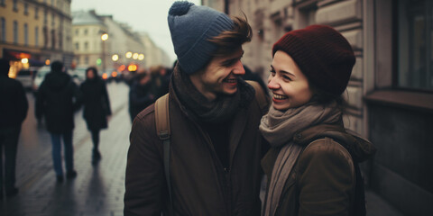 a loving couple outdoors for valentine's day - obrazy, fototapety, plakaty