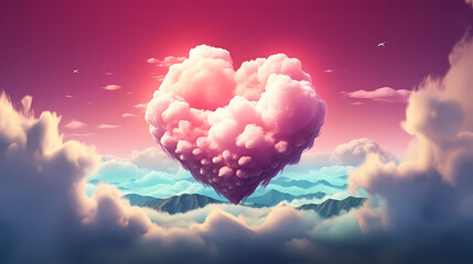 Romantic heart shaped Valentine's Day background with clouds, Valentine's Day background