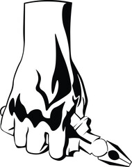 Cartoon Black and White Isolated Illustration Vector Of A Hand Holding a Pair of Pliers 