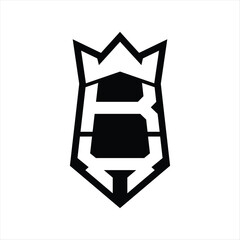 KX Letter Logo monogram hexagon shield shape up and down with crown isolated style design