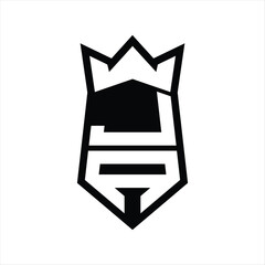 JA Letter Logo monogram hexagon shield shape up and down with crown isolated style design