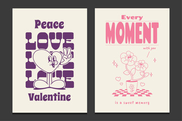 Happy Valentine's Day posters or graphic t-shirt templates, vector illustration