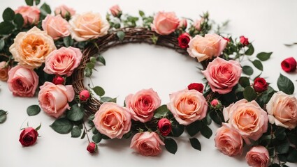 top view of wreath made of pink roses 