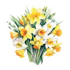 Fototapeta na wymiar blossom, narcissus watercolor vector floral, bouquet