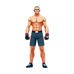 Standing muscular MMA fighter flat design vector illustration.
