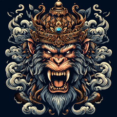 
Monkey king mascot artwork for t-shirt design