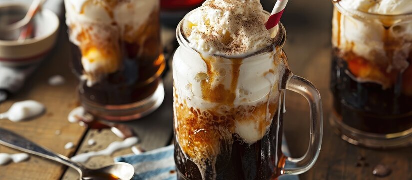 Root Beer Float with Vanilla Ice Cream that is refreshing.