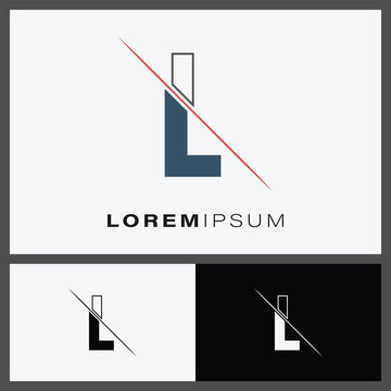Letter L cutting logo icon with line cut in the middle. Creative alphabet L monogram logo design. Fashion icon design template